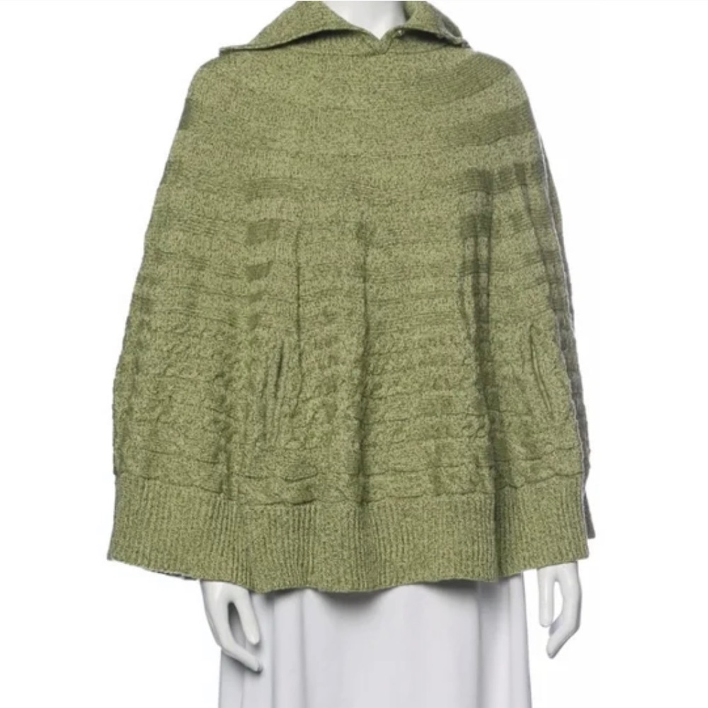 St. John Sport Mockneck Wool Knit Sweater Poncho Green